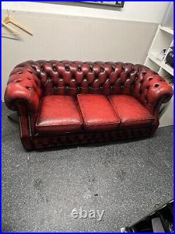 Vintage Antique Oxblood Leather Sofa 3 Seater