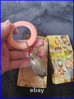 Vintage Antique Penguin Baby Rattle Electro Plate on Nickel Silver English Boxed