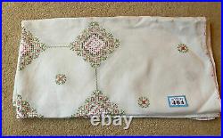 Vintage Antique Quality Hand Embroidered Linen Tablecloth 40 Square Tea Party