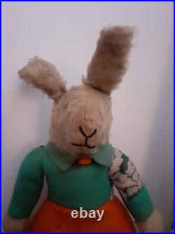 Vintage Antique Rabbit Bunny Merrythought Or Chad Valley English Fabric Rabbit