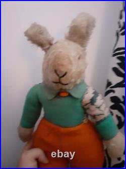 Vintage Antique Rabbit Bunny Merrythought Or Chad Valley English Fabric Rabbit