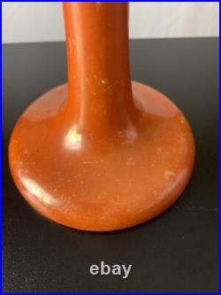 Vintage Antique Ruskin English Pottery Orange Luster Glazed Candlestick Holders
