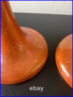 Vintage Antique Ruskin English Pottery Orange Luster Glazed Candlestick Holders
