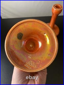 Vintage Antique Ruskin English Pottery Orange Luster Glazed Candlestick Holders