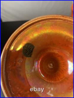 Vintage Antique Ruskin English Pottery Orange Luster Glazed Candlestick Holders