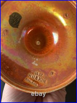 Vintage Antique Ruskin English Pottery Orange Luster Glazed Candlestick Holders