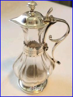 Vintage Antique Small Caraffe Jug Silver And Glass With Lid