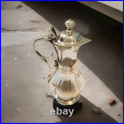 Vintage Antique Small Caraffe Jug Silver And Glass With Lid