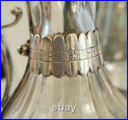 Vintage Antique Small Caraffe Jug Silver And Glass With Lid