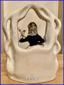 Vintage-Antique Staffordshire Flat-back Pottery Lady Musician Playing 9.5 Tall