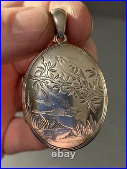 Vintage/Antique Sterling Silver English Birds Motif Photo Locket Pendant 2 3/16