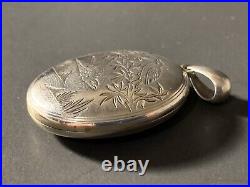 Vintage/Antique Sterling Silver English Birds Motif Photo Locket Pendant 2 3/16