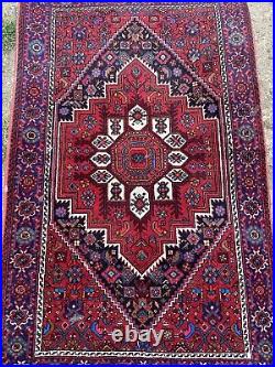 Vintage Antique Thick Hand Made Knotted Wool Persian Red Gold Rug Carpet Vgc