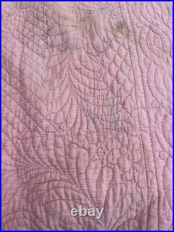 Vintage Antique Victorian Old Hand Stitched Made Pink Bed Eiderdown Quilt Thro