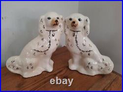 Vintage Antique Victorian Pair Of Staffordshire Spaniels Wally Dogs