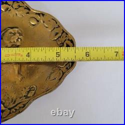 Vintage Antique5.5x4.5 Dresser Trinket Dish Plate Brass English Bulldog Embossed