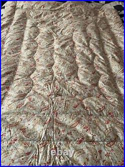 Vintage Art Deco English Feather Blue Palisy Quilt Eiderdown Double Rose Vgc