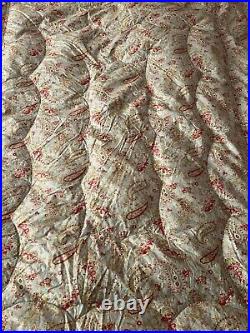 Vintage Art Deco English Feather Blue Palisy Quilt Eiderdown Double Rose Vgc