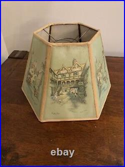 Vintage Artist Clyde Cole English Bell Inn Lamp Shade Antique Art Decor Tudor