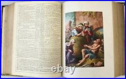 Vintage BOOK HOLY BIBLE Large Antique Family, Illustrated Metal Clasps REV EADIE