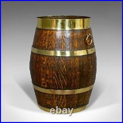 Vintage Barrel, English, Coopered, Oak, Brass, Art Deco, Umbrella, Stick, Stand