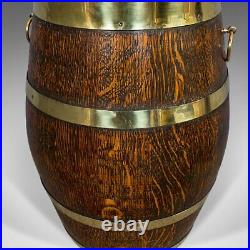 Vintage Barrel, English, Coopered, Oak, Brass, Art Deco, Umbrella, Stick, Stand