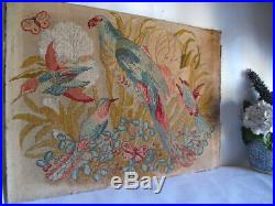 Vintage Berlin Woolwork Tapestry Antique Needlework Parrots Embroiders Picture