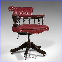 Vintage Captain's Chair, English, Leather, Desk, Victorian Revival, Circa 1960