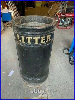 Vintage Cast Iron Litter Bin Rubbish Bin with liner Welsh & English Sbwriel