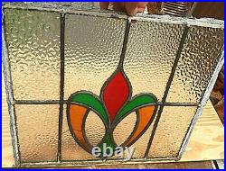 Vintage Coloured Stained security Glass Panel old English art deco 17x15 rare