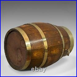 Vintage Coopered Hallway Barrel, English, Oak, Brass, Stick, Umbrella, Stand