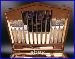 Vintage Cutlery Canteen / Set for 6. Old English pattern. Silver Plated. 1920's