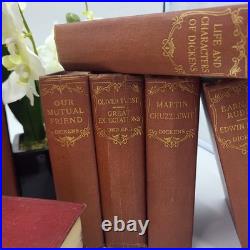 Vintage Dickens Book Set Brown Gilt Decorative Library Interior Design