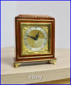 Vintage Elliott 8 Day Solid Mahogany & Bronze Square Timepiece Mantel Clock