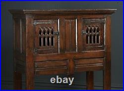 Vintage English 16th Century Style Gothic Oak Pot-Board Cupboard Cabinet c. 1950