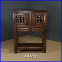 Vintage English 16th Century Style Gothic Oak Pot-Board Cupboard Cabinet c. 1950