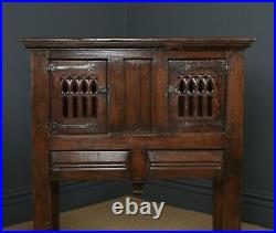 Vintage English 16th Century Style Gothic Oak Pot-Board Cupboard Cabinet c. 1950