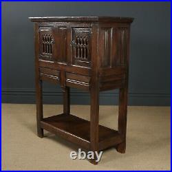 Vintage English 16th Century Style Gothic Oak Pot-Board Cupboard Cabinet c. 1950