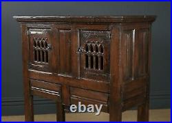 Vintage English 16th Century Style Gothic Oak Pot-Board Cupboard Cabinet c. 1950