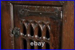 Vintage English 16th Century Style Gothic Oak Pot-Board Cupboard Cabinet c. 1950