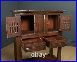 Vintage English 16th Century Style Gothic Oak Pot-Board Cupboard Cabinet c. 1950