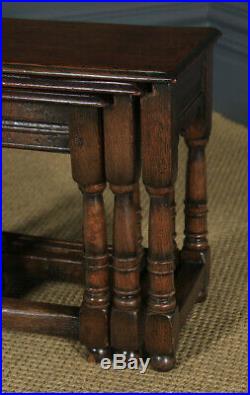 Vintage English 18th Century Georgian Style Nest Three 3 Solid Oak Side Tables