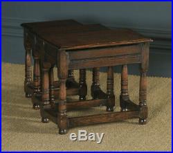 Vintage English 18th Century Georgian Style Nest Three 3 Solid Oak Side Tables