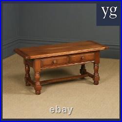 Vintage English 18th Century Style Oak Rectangular Coffee Table With Two Drawers