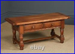 Vintage English 18th Century Style Oak Rectangular Coffee Table With Two Drawers