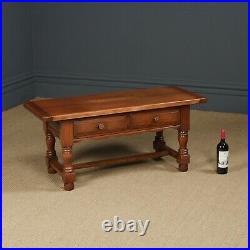 Vintage English 18th Century Style Oak Rectangular Coffee Table With Two Drawers