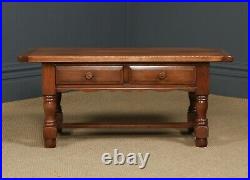 Vintage English 18th Century Style Oak Rectangular Coffee Table With Two Drawers