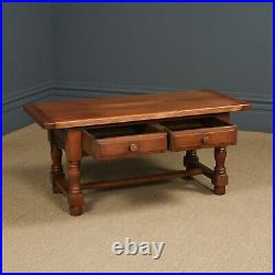 Vintage English 18th Century Style Oak Rectangular Coffee Table With Two Drawers