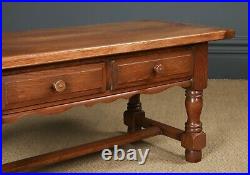 Vintage English 18th Century Style Oak Rectangular Coffee Table With Two Drawers