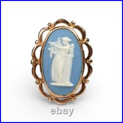 Vintage English 9k Gold White Blue, Lady And Harp Antique Cameo Style Earrings
